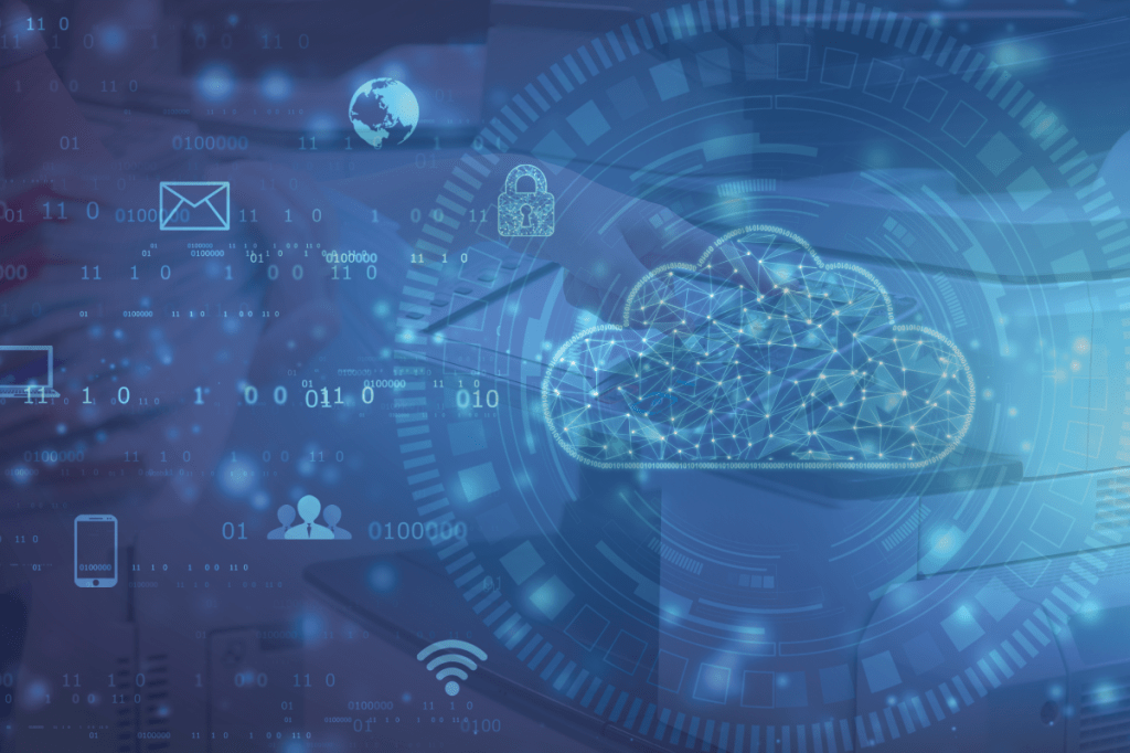 2d illustration of Cloud computing, Cloud Computing Concept, Cloud computing technology internet concept background